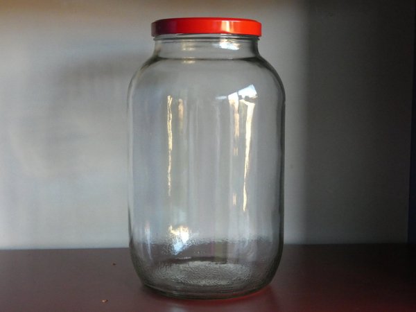 Rundglas 3400 ml zum befüllen von bis zu 24 50g Gläser mit rotem Deckel